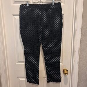 LOFT Marisa Skinny Ankle‎ Pants Black White Polka Dot Womens Size 14 Career